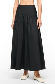 STAUD Procida Asymmetric Gathered Stretch Cotton A-Line Skirt