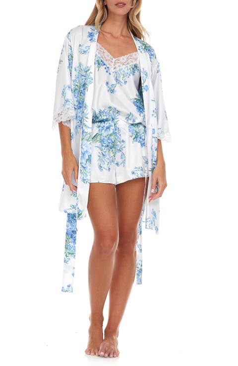 Sabrina Floral Print Satin Short Pajamas & Robe Set