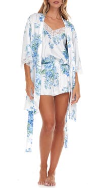 Flora Nikrooz Sabrina Floral Print Satin Short Pajamas & Robe Set