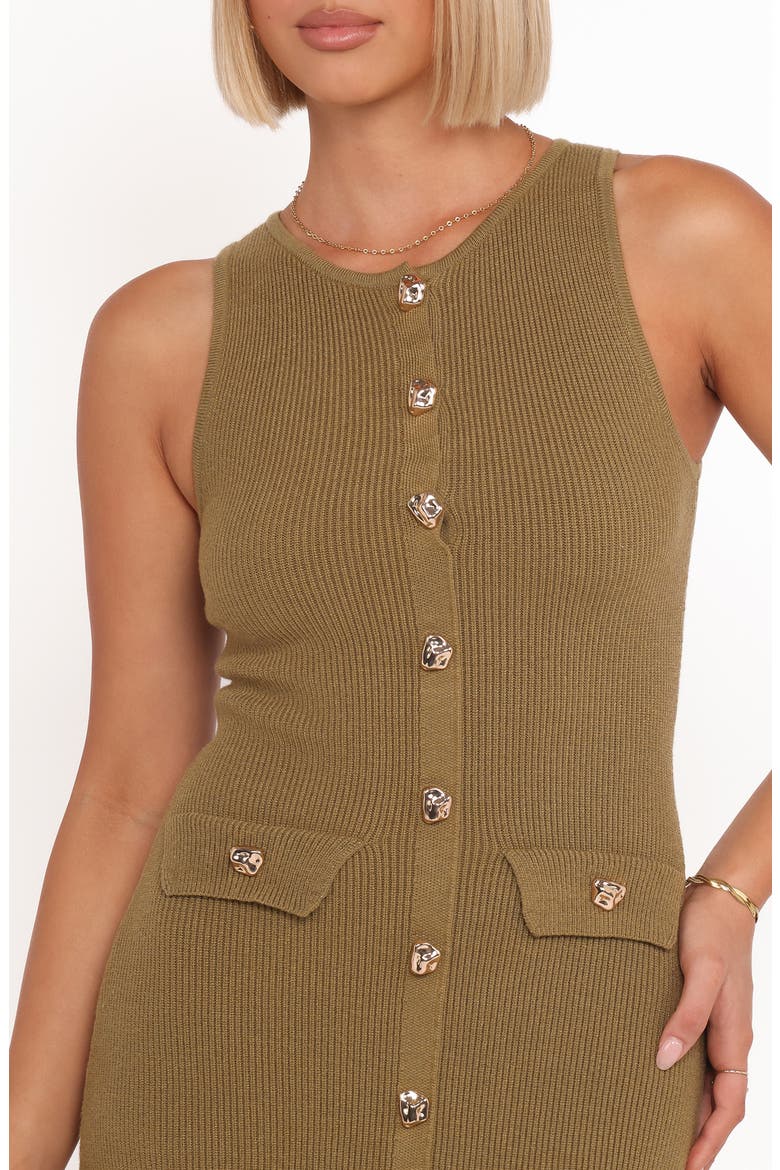 Sleeveless Rib Button-Up Sweater Midi Dress, Alternate, color, OLIVE