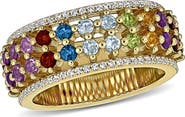 DELMAR Rainbow Semiprecious Stone & Lab-Grown White Sapphire Half Eternity Band Ring