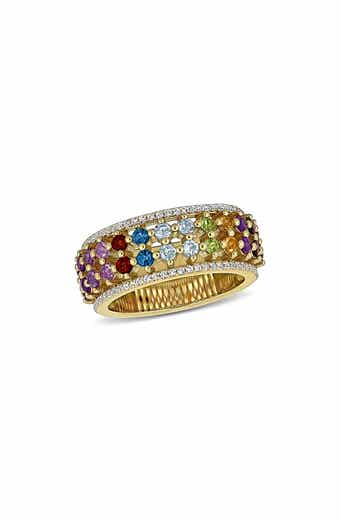 Rainbow Semiprecious Stone & Lab-Grown White Sapphire Half Eternity Band Ring