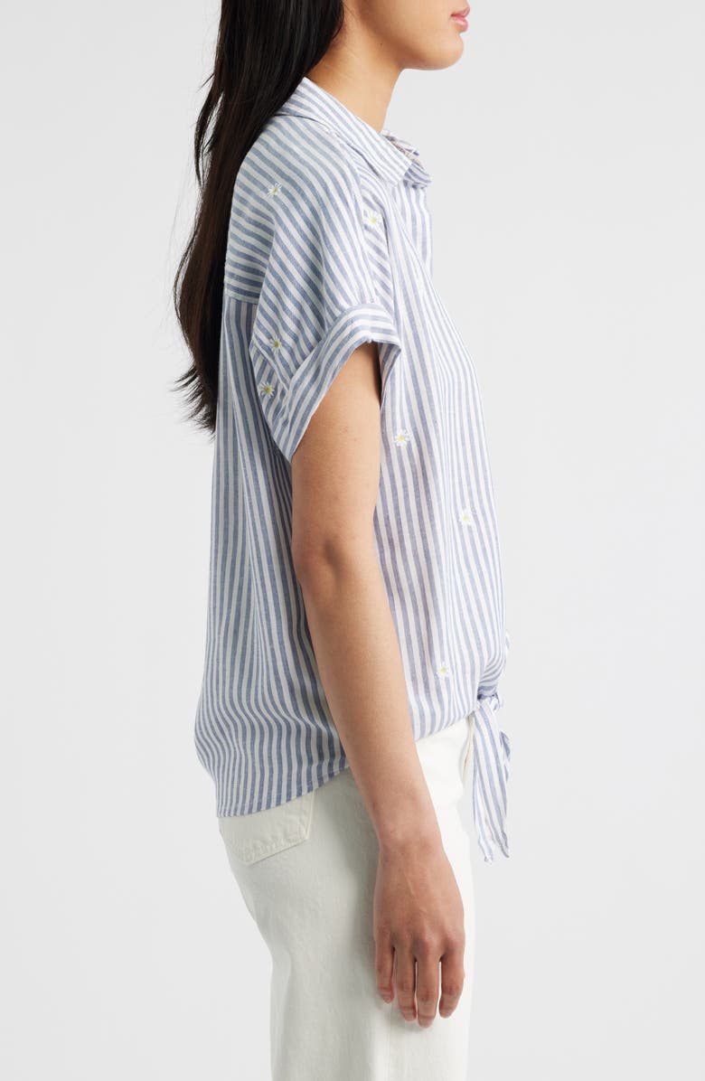 beachlunchlounge Rosie Embroidered Tie Front Short Sleeve Button-Up Shirt, Alternate, color, Daisy World