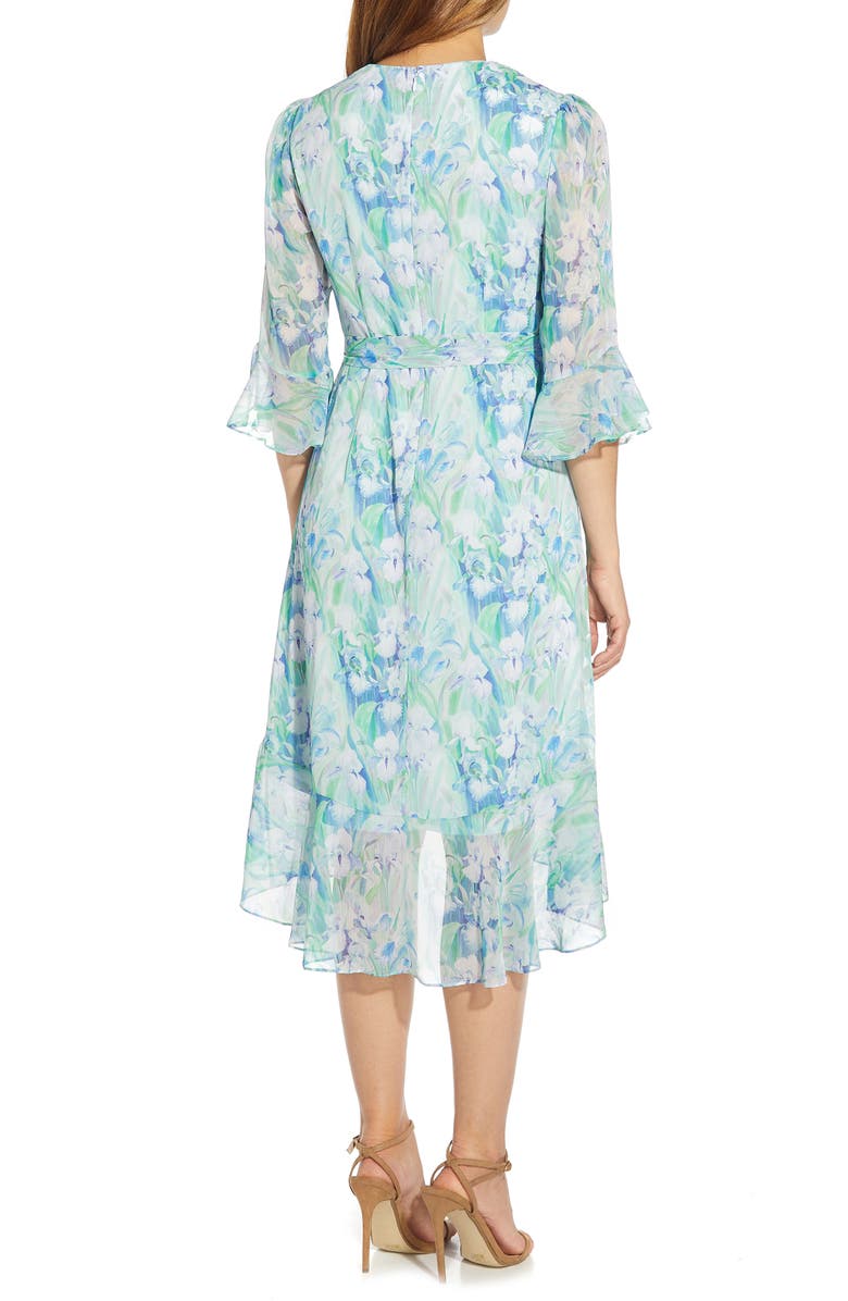 Adrianna Papell Print Long Sleeve Chiffon Dress, Alternate, color, 