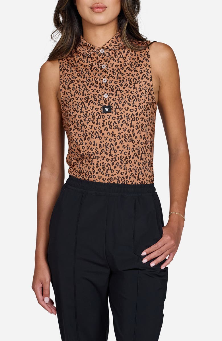 Bad Birdie Leopard Print Sleeveless Performance Golf Polo, Main, color,