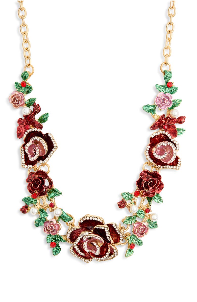 EYE CANDY LOS ANGELES Thea Crystal Rose Bib Necklace, Main, color, Gold