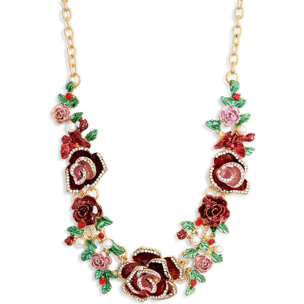 Eye Candy Los Angeles Thea Crystal Rose Bib Necklace In Multi