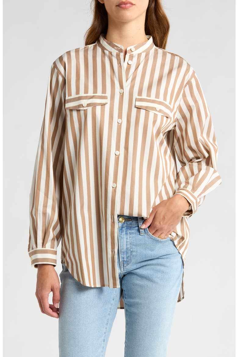 Stripe Pocket Button-Up Tunic Shirt, Main, color, MOCHA MULTI