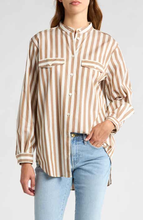 Stripe Pocket Button-Up Tunic Shirt