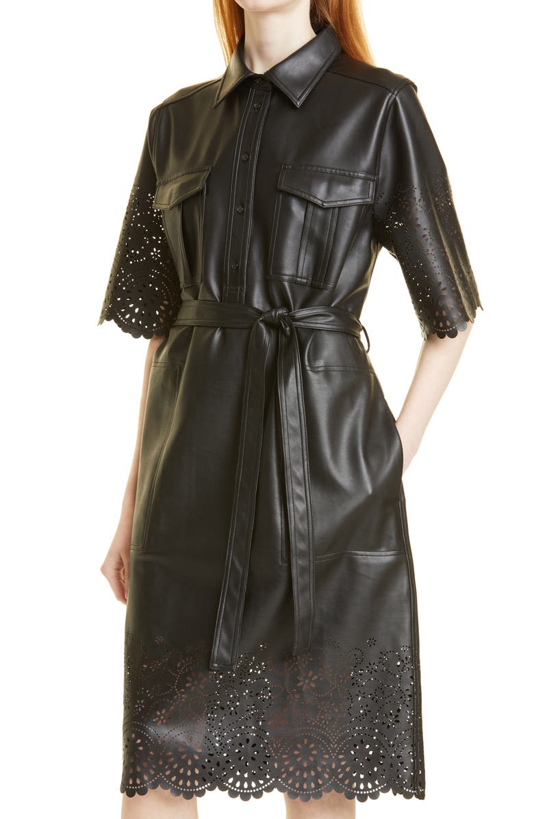 MUNTHE Nieve Faux Leather Shirtdress, Alternate, color, 