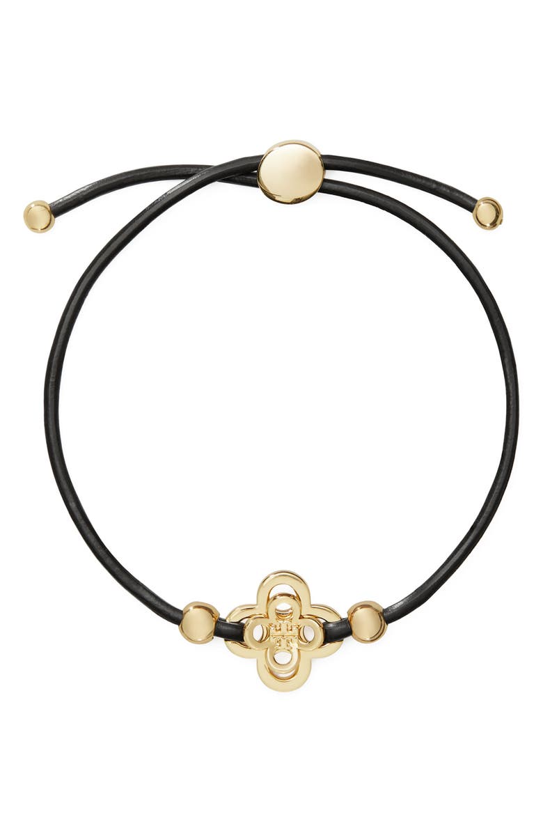 Tory Burch Kira Clover Slider Bracelet, Main, color, Light Brass / Brown