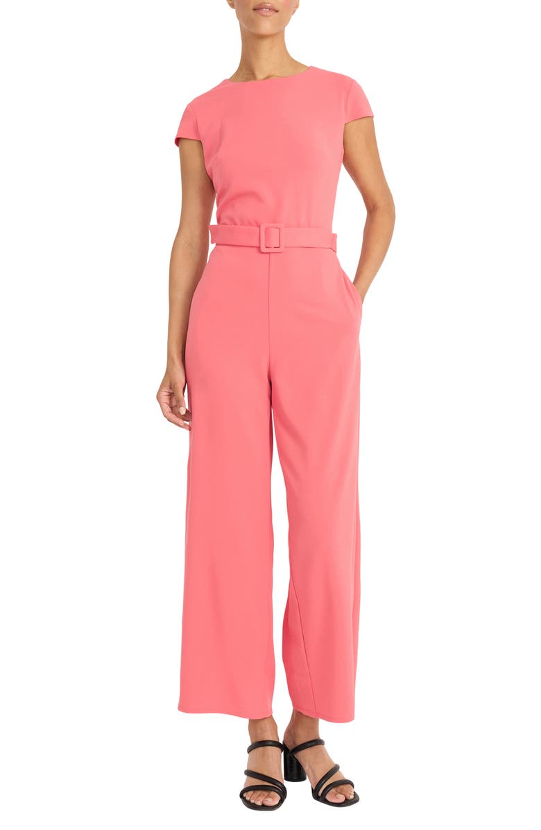 Maggy London Cap Sleeve Belted Jumpsuit, Main, color, Desert Rose