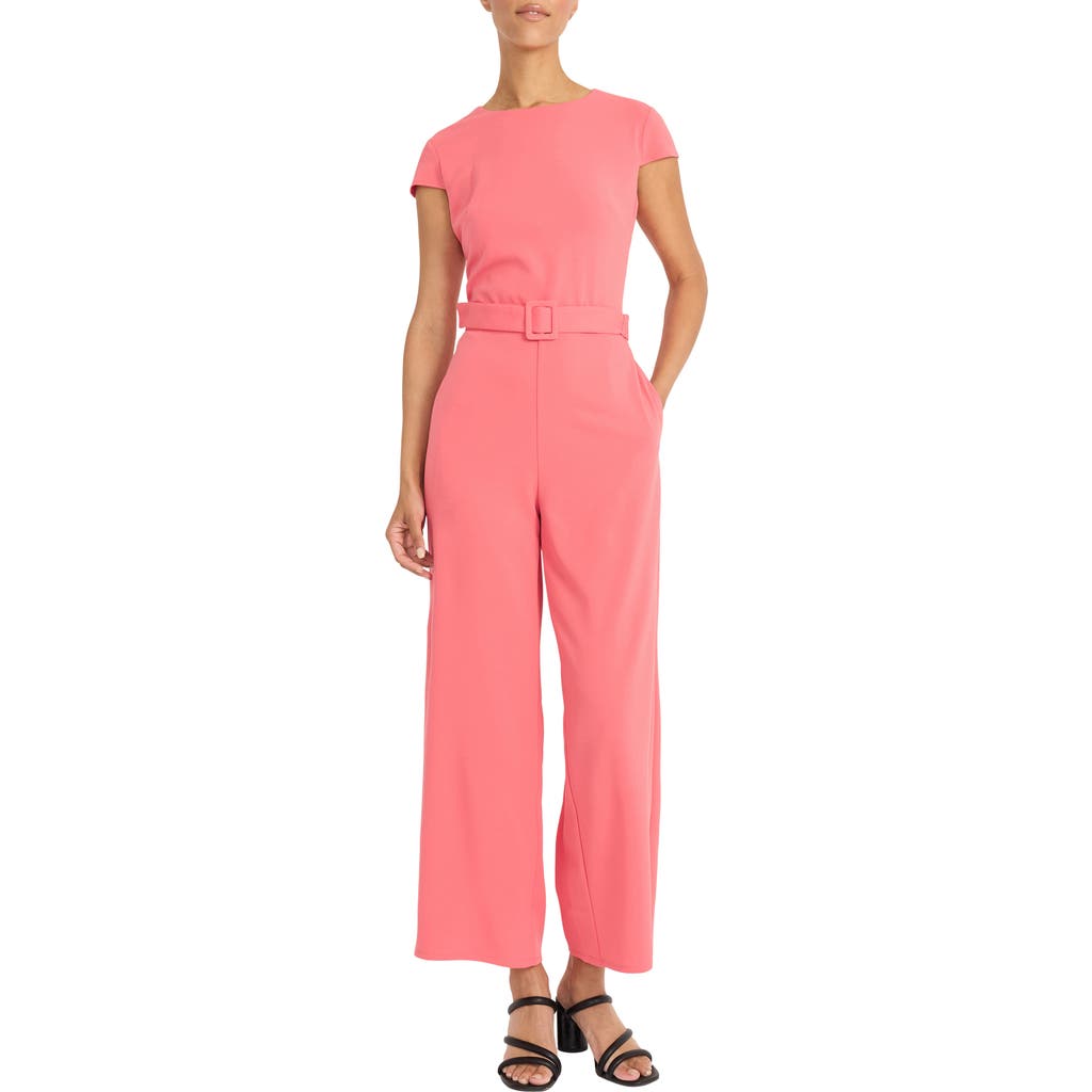 Maggy London Cap Sleeve Belted Jumpsuit In Desert Rose