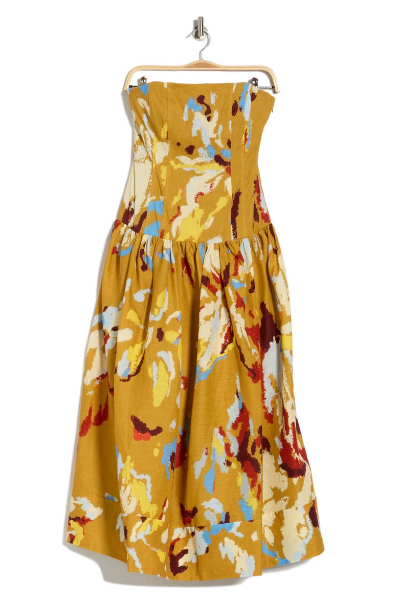 June Strapless Linen Blend Dress, Alternate, color, DESERT MULTI