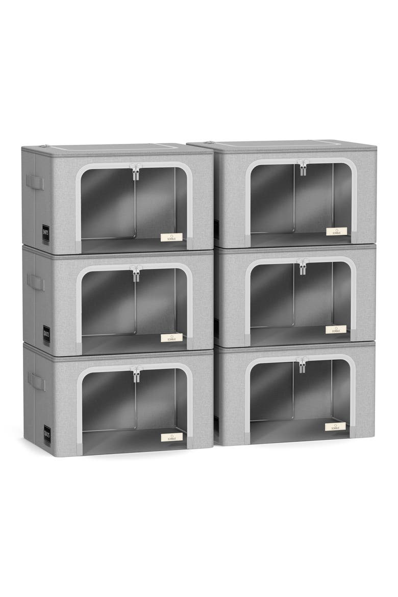 6-Pack Medium Foldable Storage Bins, Main, color, GRAY