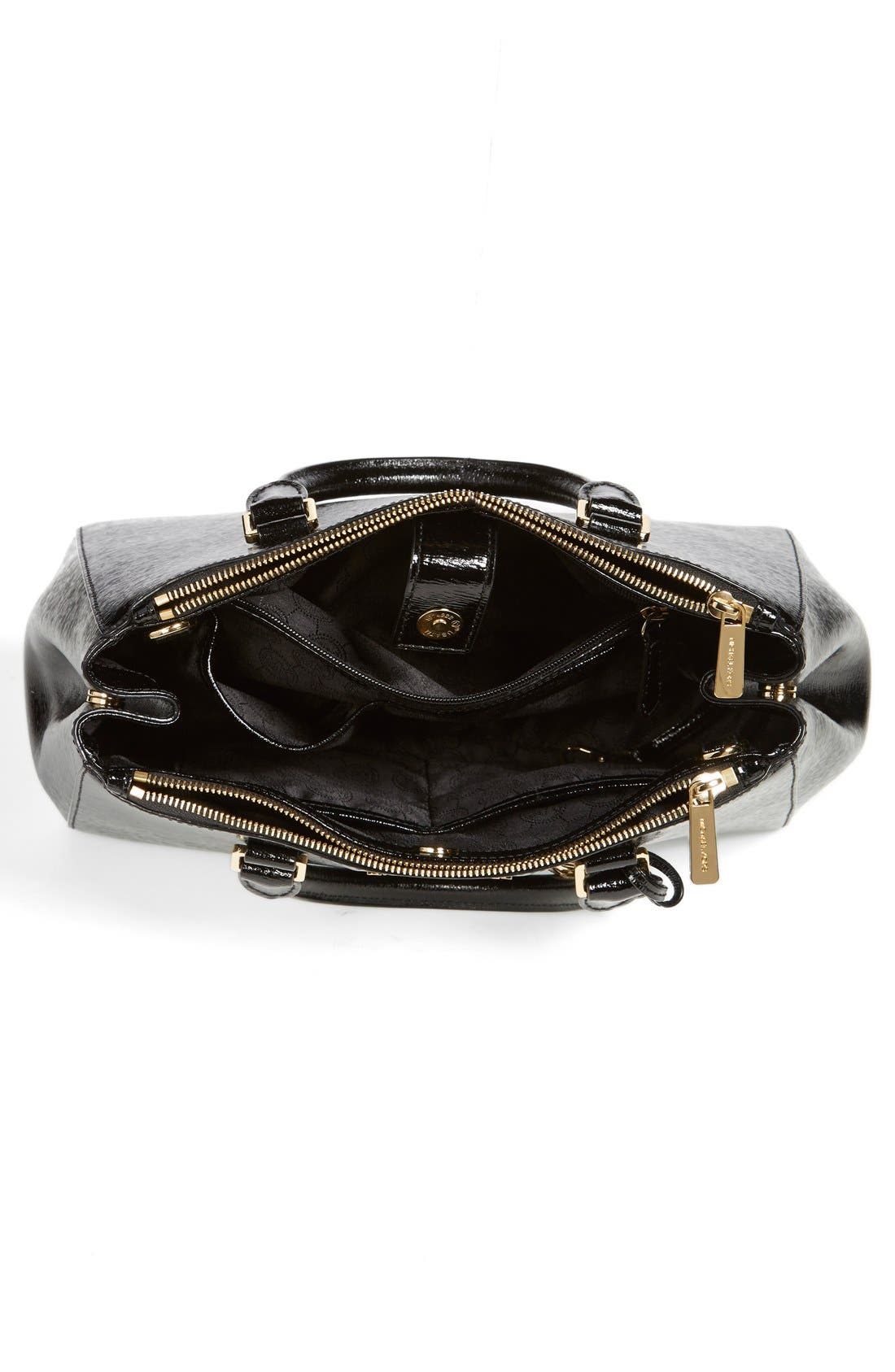 'Medium Sutton' Bark Embossed Patent Leather Satchel, Alternate, color, BLACK