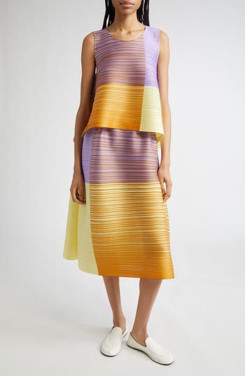 新品　大人気！！Pleats please Photon Bounce トップ Pleats Please by Issey Miyake Photo Bounce Top Purple/Yellow
