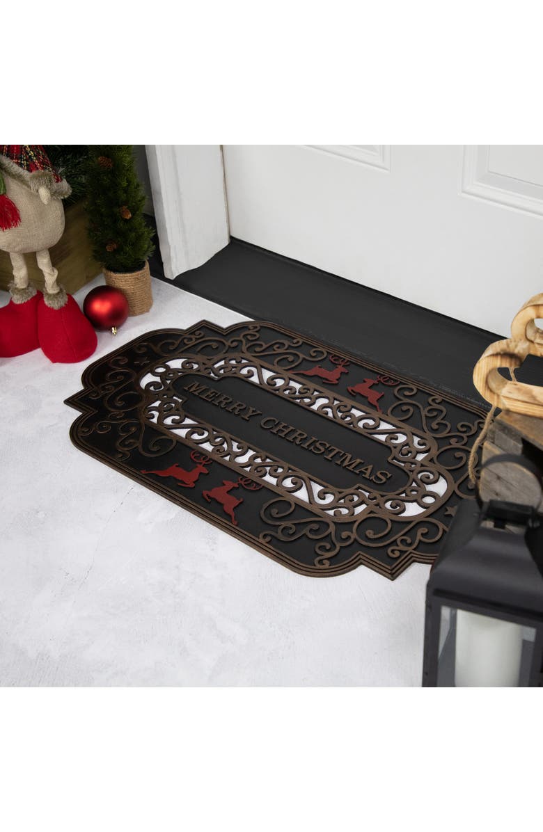 Northlight Black and Copper Reindeer "Merry Christmas" Doormat 18" x 30", Alternate, color, Black