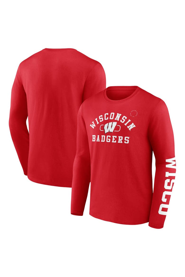 Men's Fanatics Red Wisconsin Badgers Modern Arch 2-Hit Long Sleeve T-Shirt, Main, color, Red