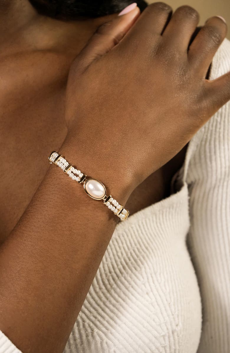 Sterling Forever Faela Faux Pearl Watchband Bracelet, Alternate, color, Gold