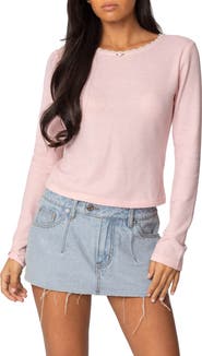 EDIKTED Rosemarie Waffle Knit Long Sleeve Top