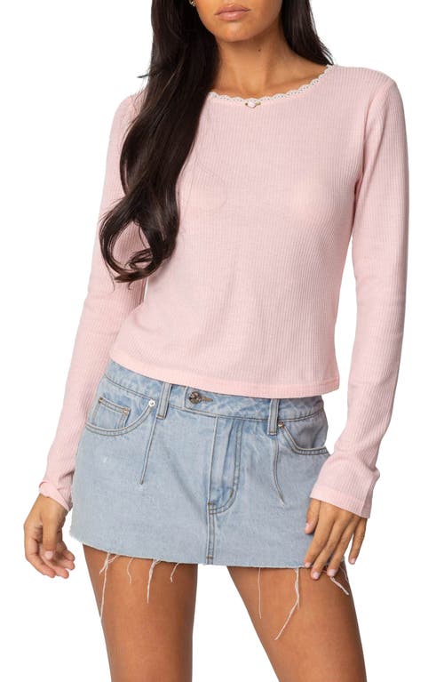 Edikted Rosemarie Waffle Knit Long Sleeve Top In Pink