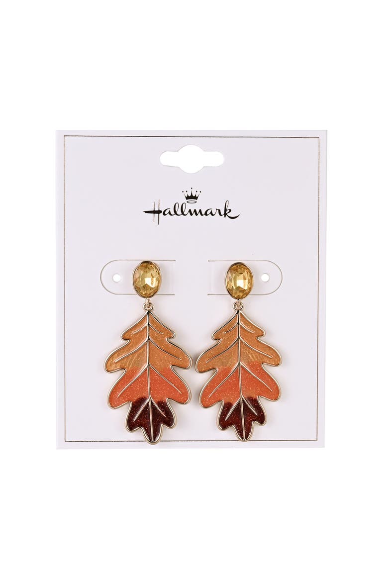 Glitter Enamel Oak Leaf Earrings, Alternate, color, Orange