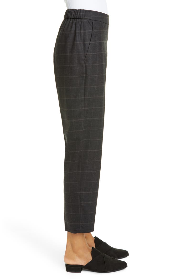 Windowpane Plaid Stretch Wool Ankle Pants, Alternate, color, CHARCOAL