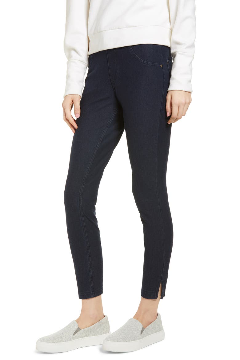 Split Hem Denim Leggings, Main, color, DEEP INDIGO WASH
