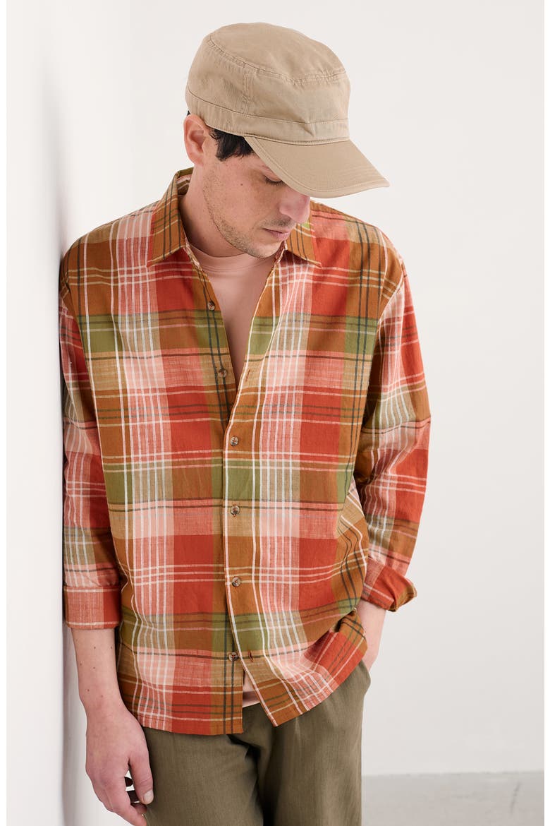 Penmere Plaid Organic Cotton Button-Up Shirt, Alternate, color, TANGERINE MULTI