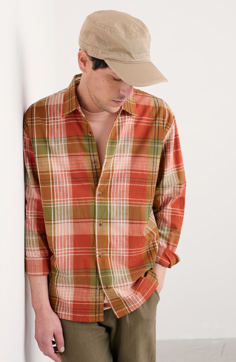 Seasalt Cornwall Penmere Plaid Organic Cotton Button-Up Shirt, Alternate, color, Tangerine Multi