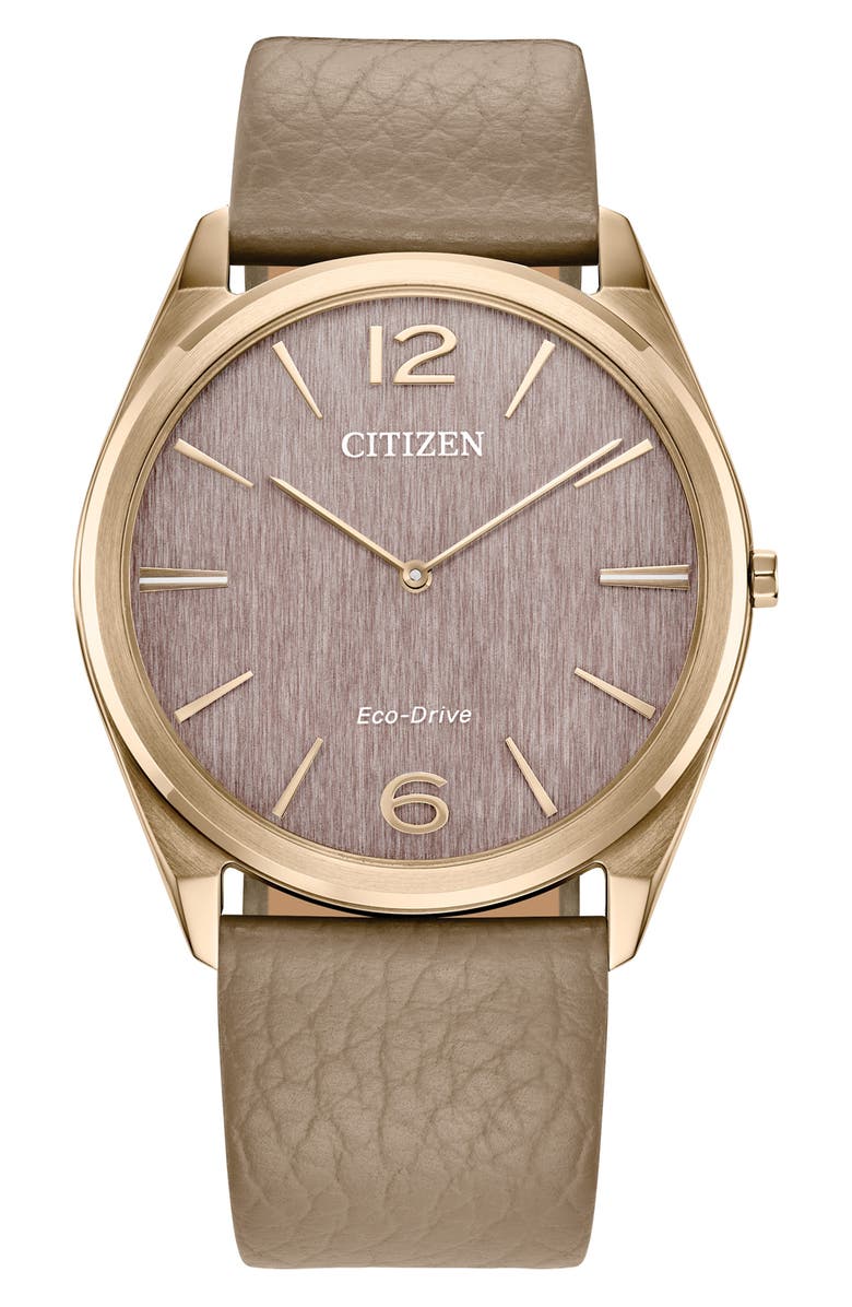 Citizen Suratto Eco-Drive Leather Strap Watch, 38.4mm x 4.71mm, Main, color, Beige