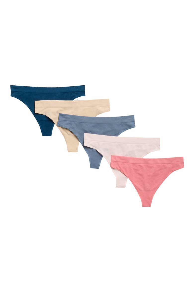 5-Pack Everyday Seamless Thongs, Main, color, PINK QUILL MULTI