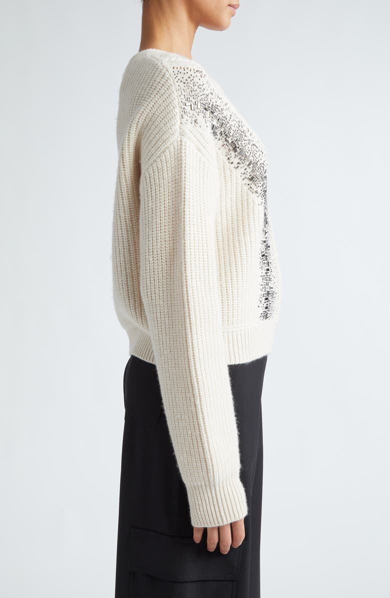 Max Mara Studio Lessy Crystal Embellished Cable Stitch Virgin Wool Sweater, Alternate, color, 
