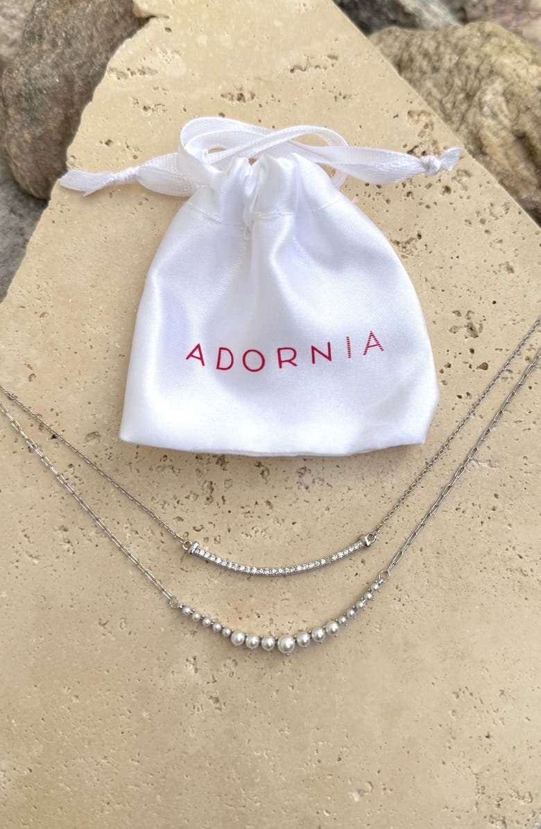 Adornia Set of 2 Faux Pearl & Crystal Curved Bar Necklaces, Alternate, color, Silver