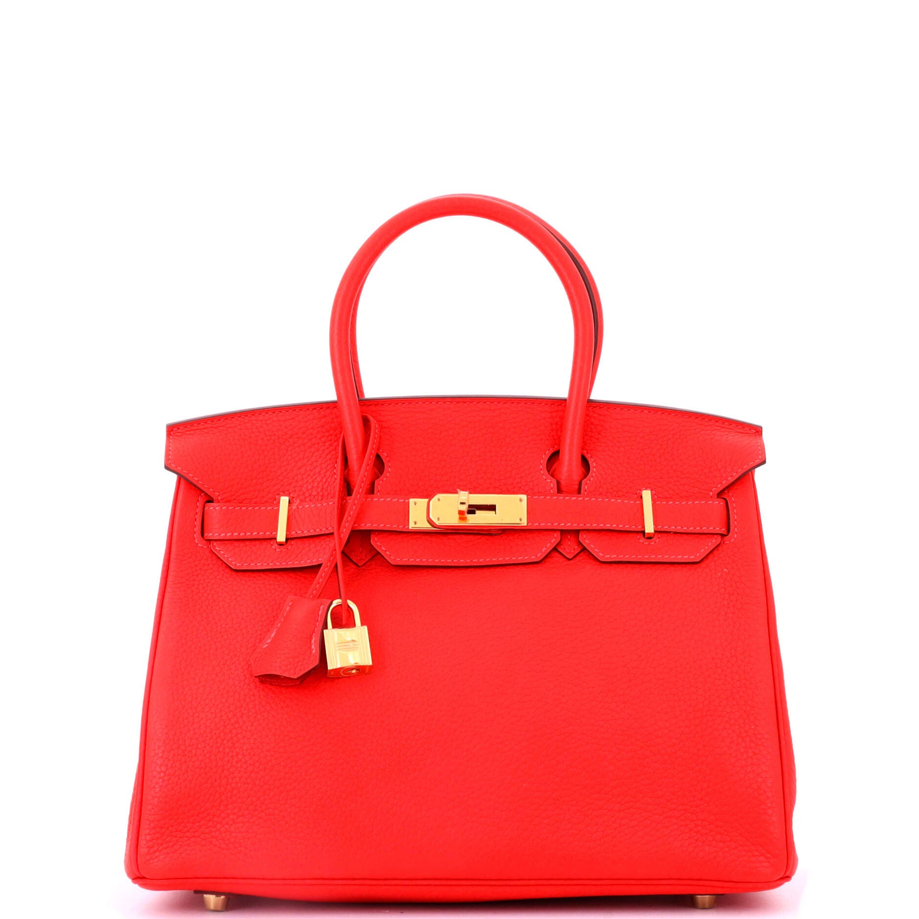 Pre-Owned Hermes Birkin Handbag Red Clemence with Gold Hardware 30, Main, color, 