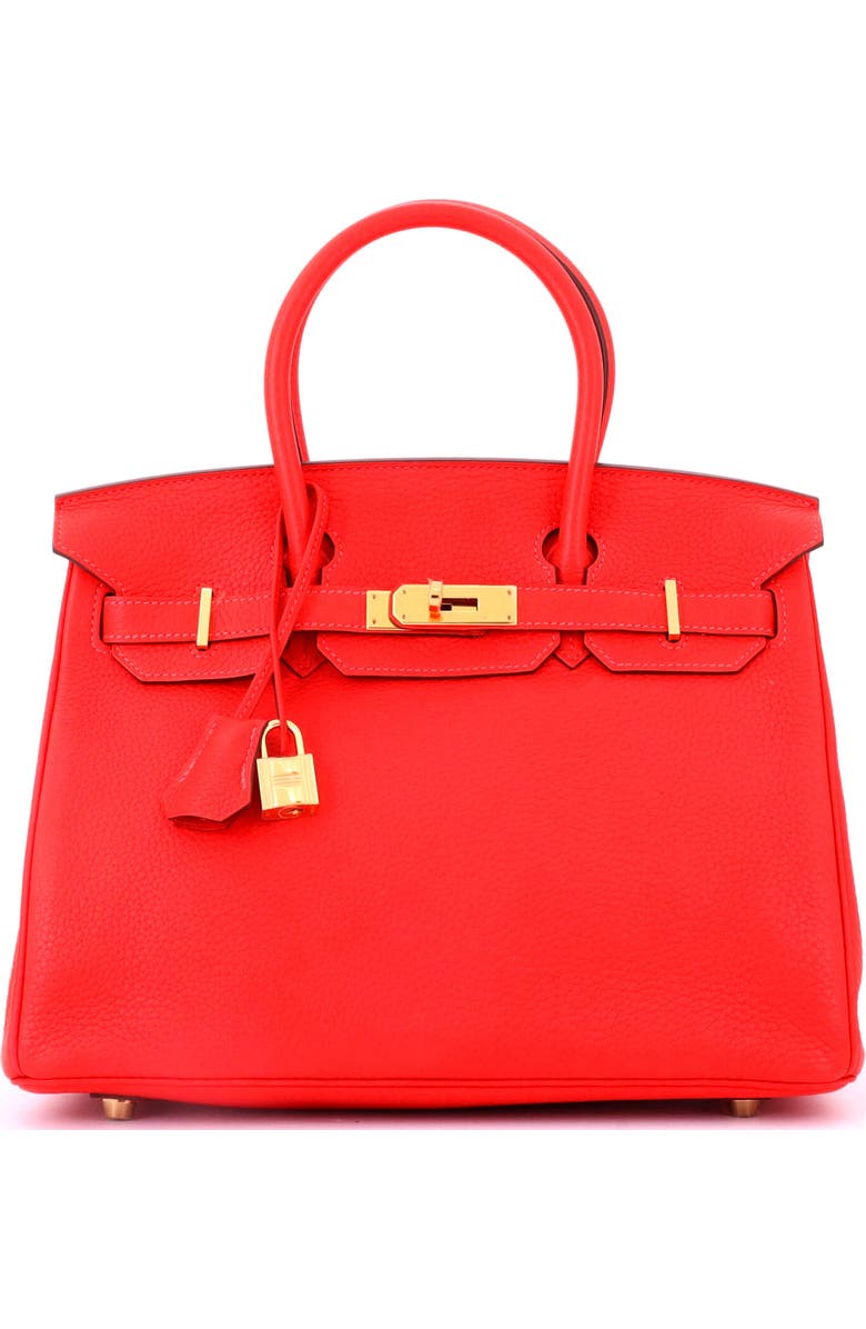 Pre-Owned Hermes Birkin Handbag Red Clemence with Gold Hardware 30, Main, color,