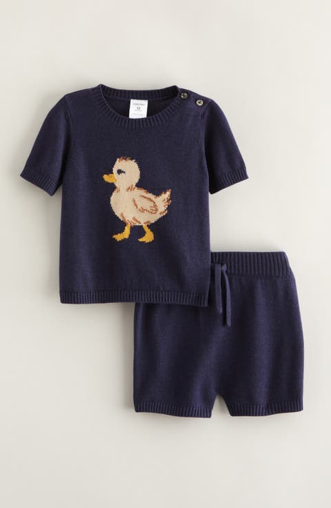 Motif Short Sleeve Cotton Blend Sweater & Shorts Set
