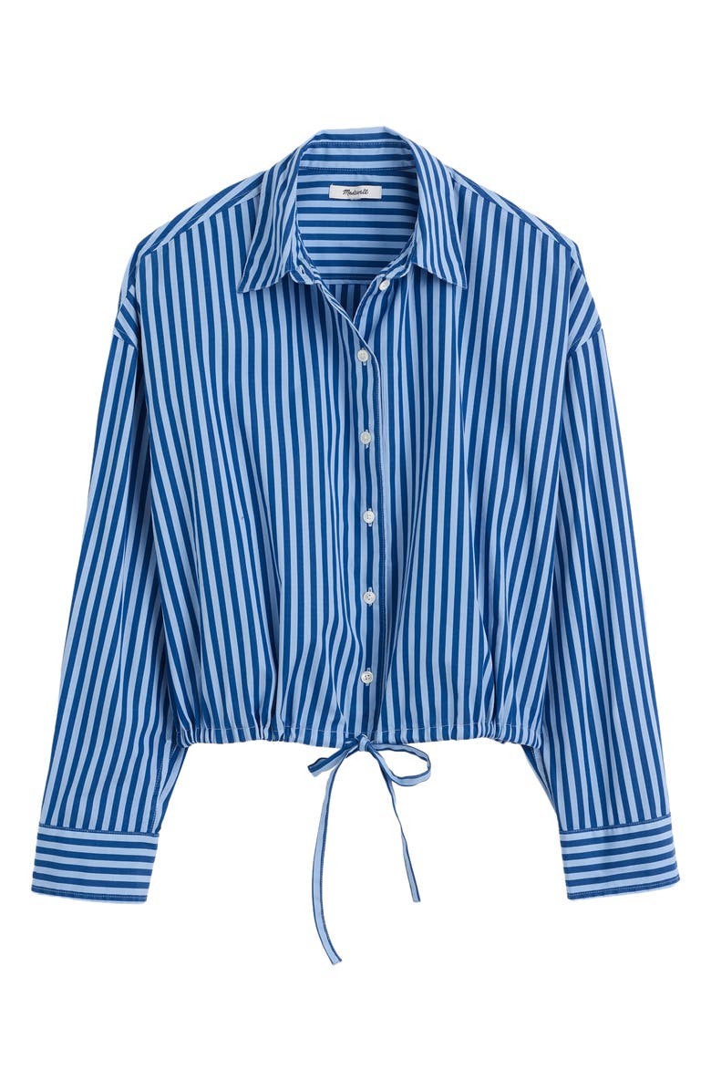 Madewell Drawstring Button Up Poplin Shirt, Alternate, color, French Blue