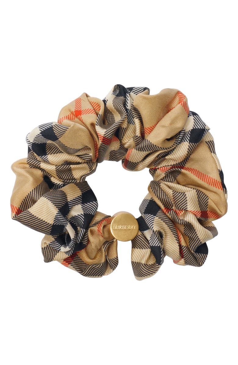 Burberry Equestrian Knight Design Check Silk Twill Scrunchie, Main, color, Sand Ip Check