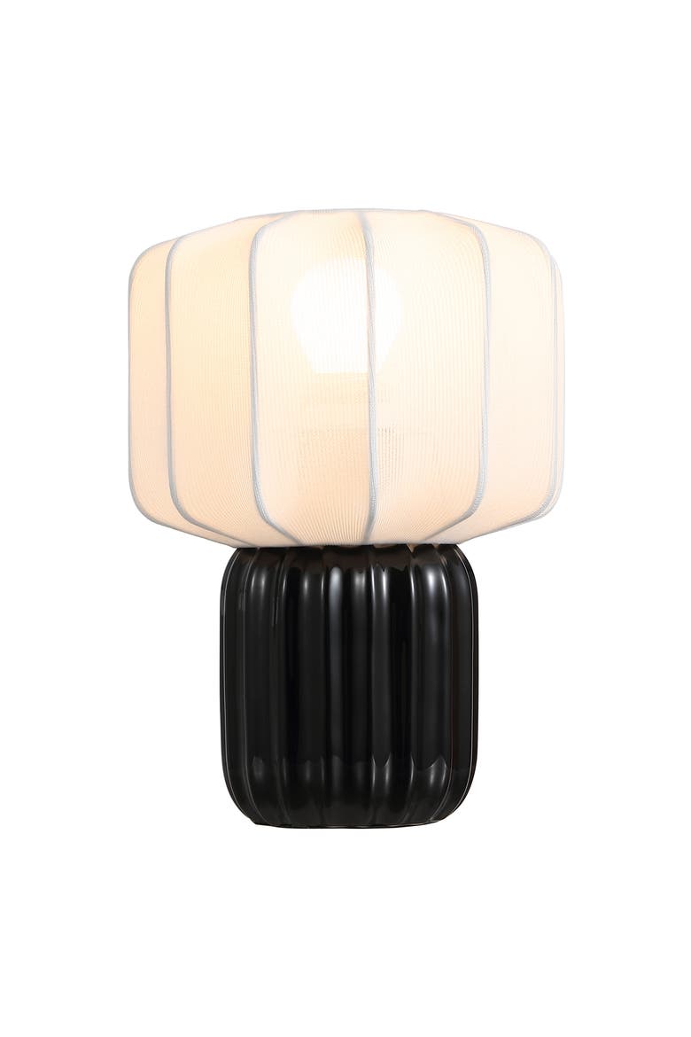 Leola Modern Contemporary Ceramic Fluted Mini with Ribbed Cocoon Pumpkin Shade LED Table Lamp, Main, color, Black