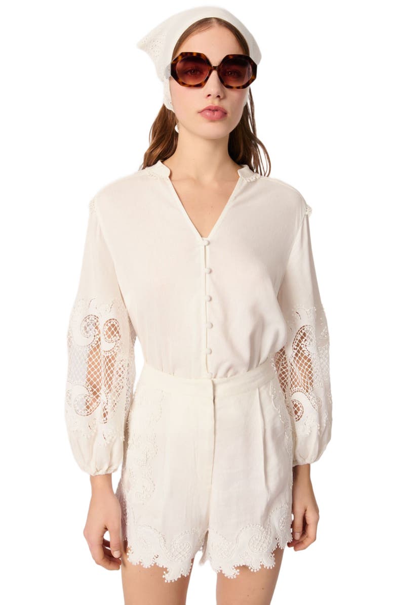 maje Embroidered floral shorts, Alternate, color, 