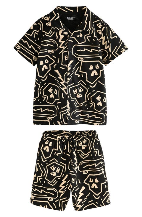 Kids' Abstract Print Knit Cotton Camp Shirt & Drawstring Shorts Set (Little Kid & Big Kid)