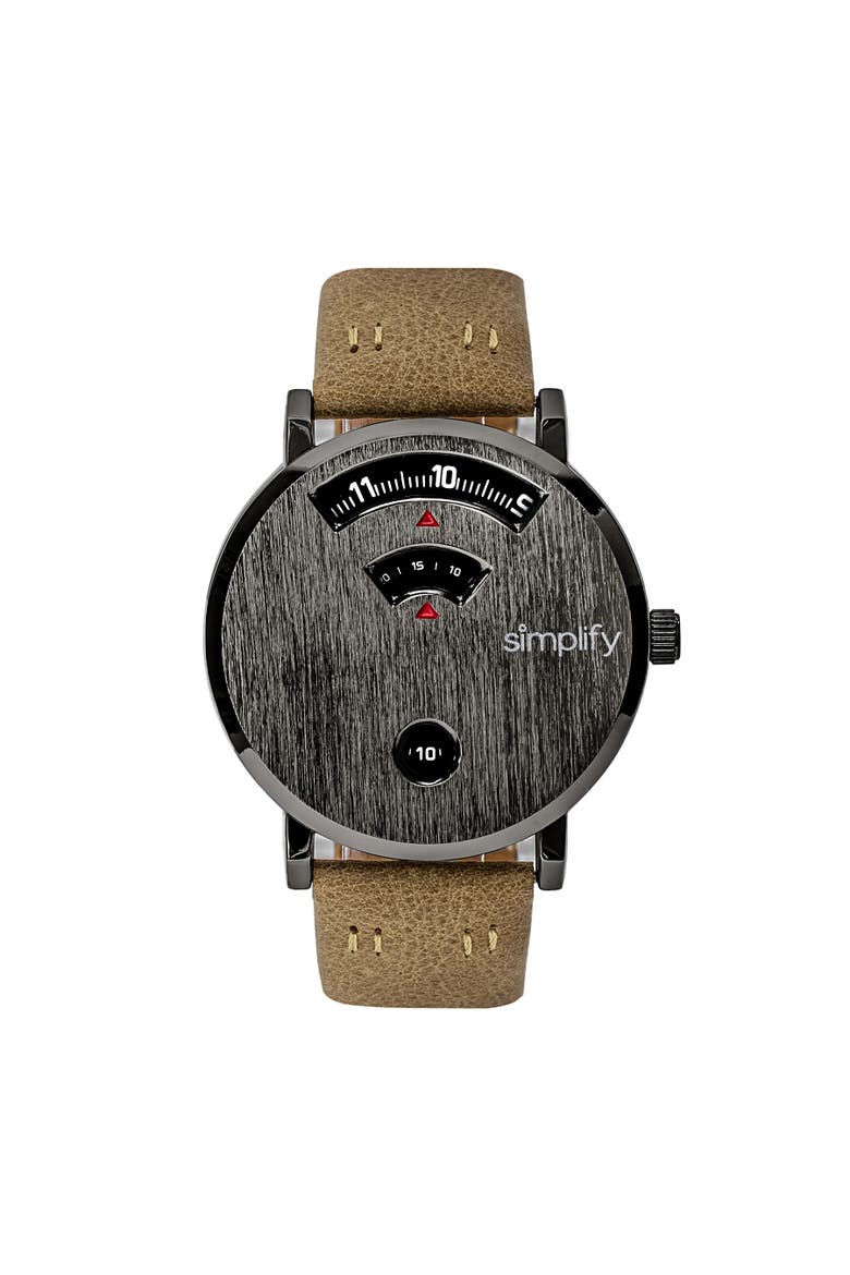The 7000 Leather-Band Watch, Main, color, Gunmetal/Brown