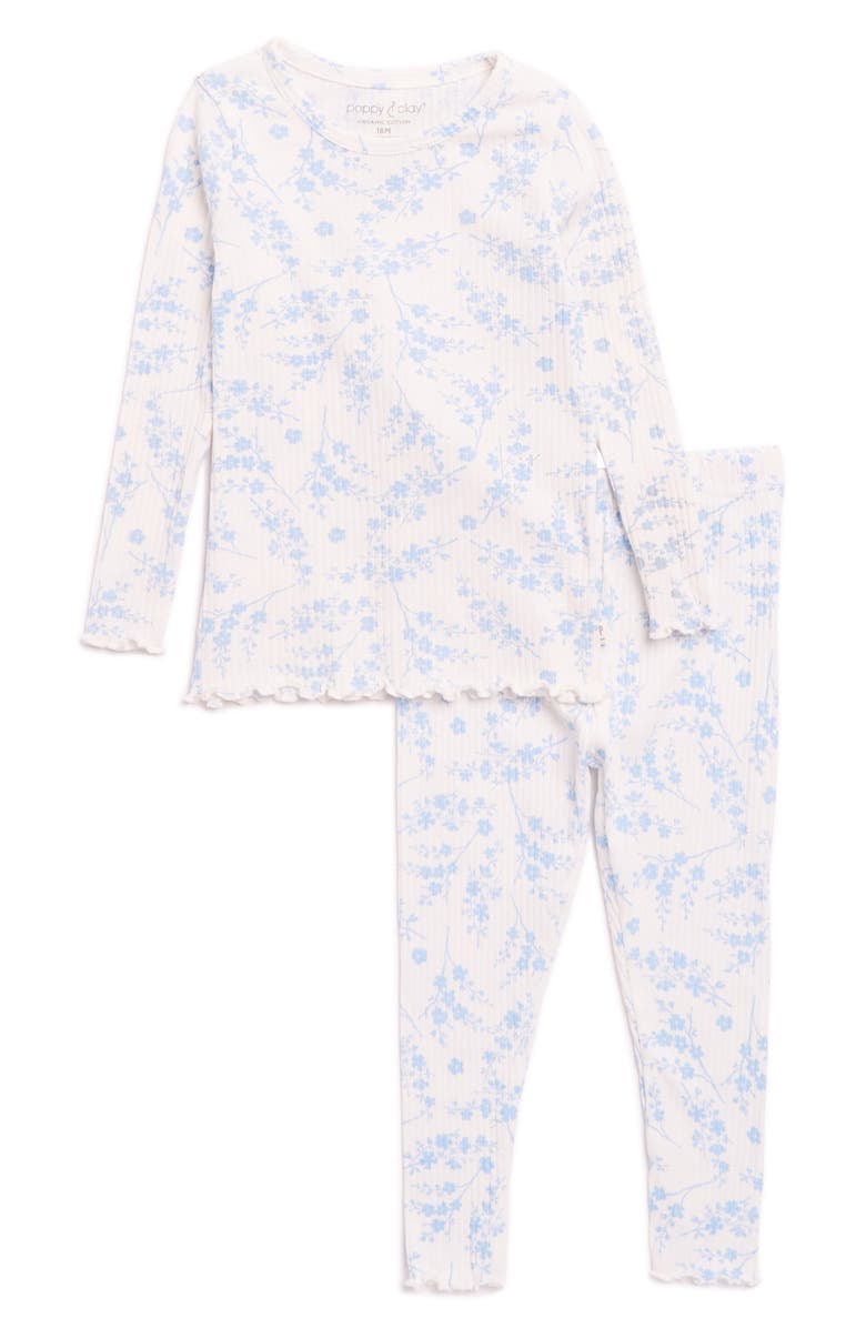 Poppy & Clay Harmony Stretch Cotton Rib Fitted Two-Piece Pajamas, Main, color, 