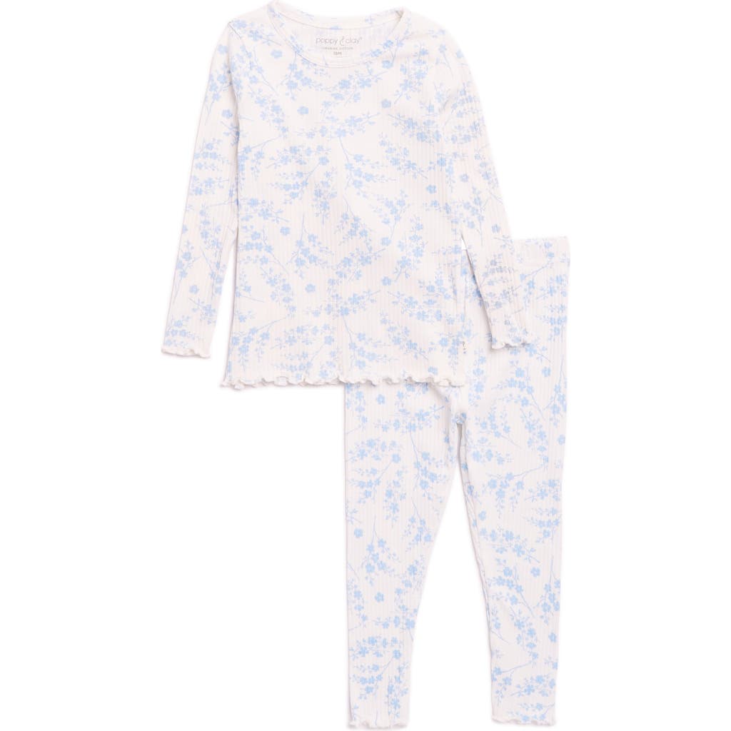 Poppy & Clay Harmony Stretch Cotton Rib Fitted Two-piece Pajamas In Ivory Ground Print