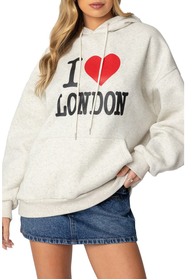 Oversize London Lover Graphic Hoodie, Main, color, GRAY-MELANGE