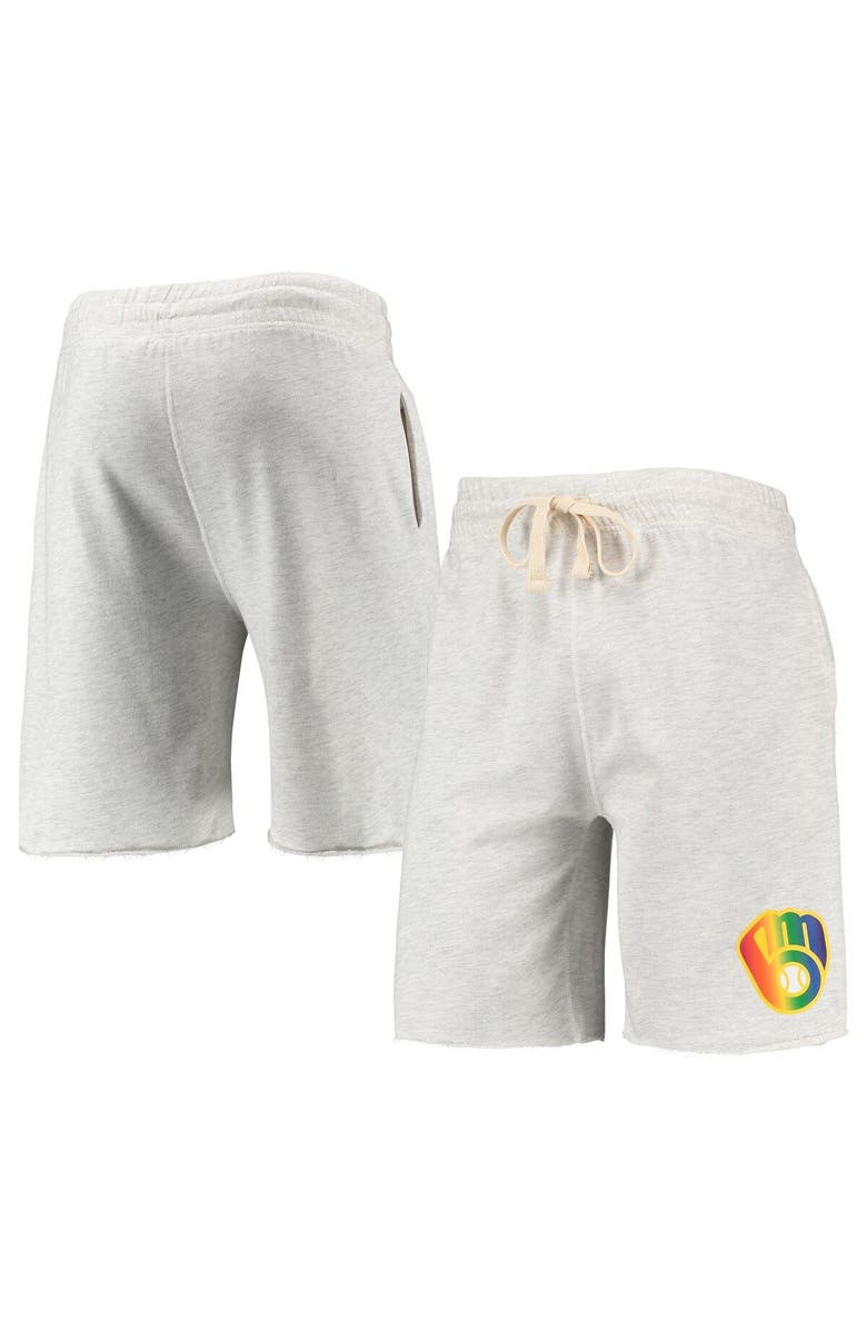 CONCEPTS SPORT Men's Concepts Sport Oatmeal Milwaukee Brewers Mainstream Logo Terry Tri-Blend Shorts, Main, color, Oatmeal