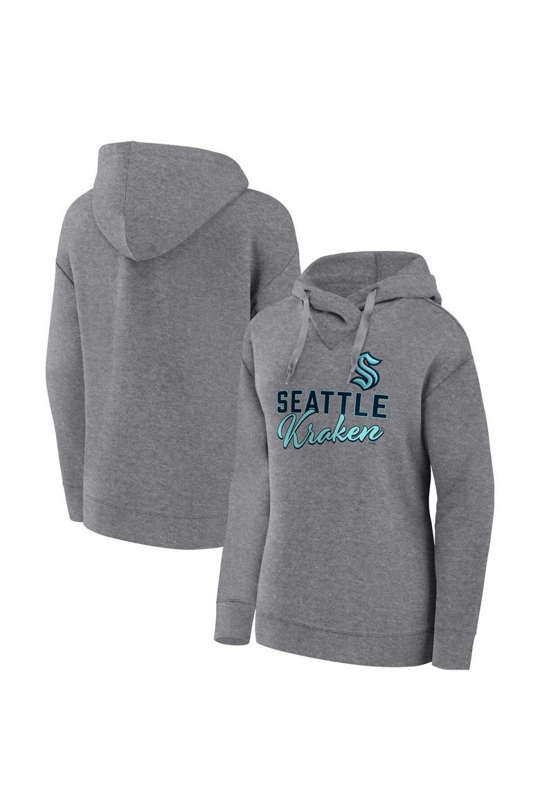 Women's Fanatics Branded Heather Gray Seattle Kraken Script Favorite Pullover Hoodie, Main, color, Heather Gray