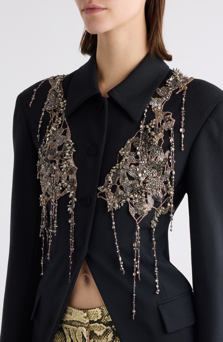 Dries Van Noten Embellished Wool & Mohair Cutaway Jacket, Alternate, color, Black